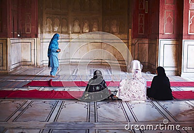 Muslim women praying at the islamic mosque