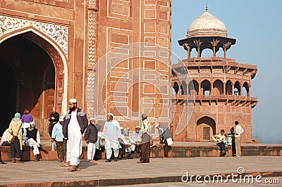 Muslim worshippers visiting Taj Mahal mosque, Agra, India