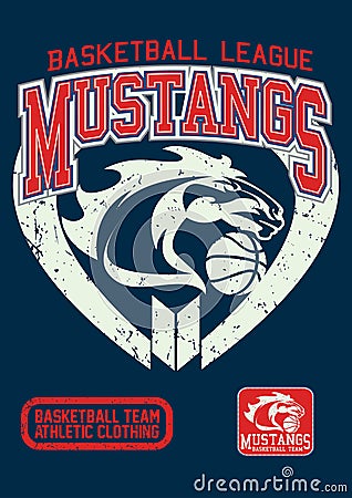 Mustangs basketball league on a navy background