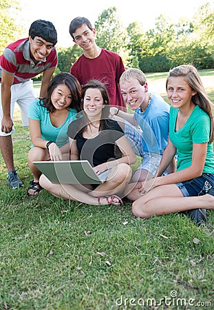 Muti-ethnic group of teens outside