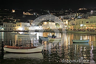 Mykonos Old Port at Night