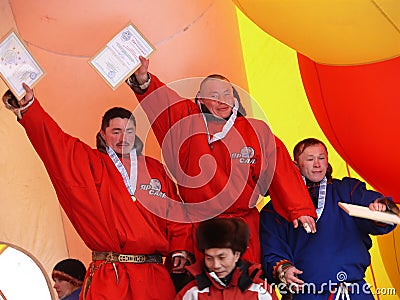 Nadym, Russia - March 16, 2008: The ceremony of awarding the win