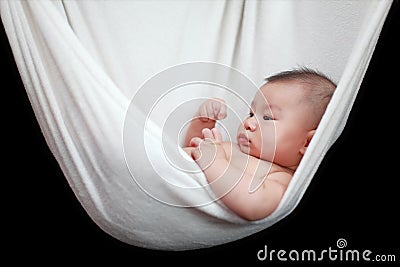 Naked Baby sleeping in White Hammock Sling