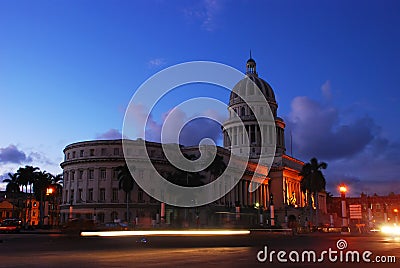 National Capital Building in Havana Cuba at Dusk