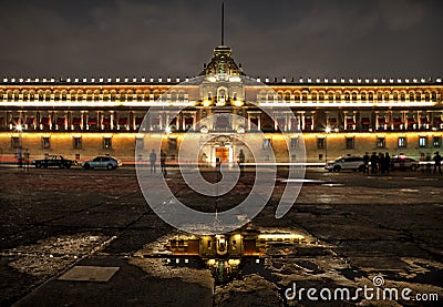 National Palace in Plaza de la Constitucion of Mexico City at Night