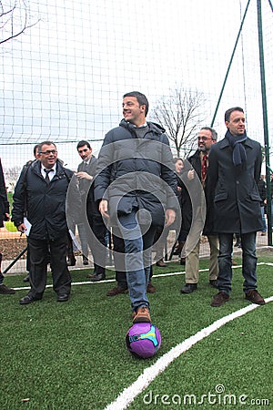 National president PD Matteo Renzi plays football