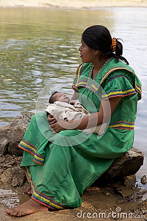 Native american woman with baby, Indian