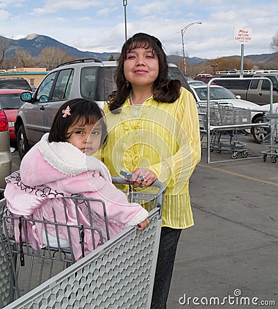 Native American woman heading to a grocery store