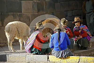 Native Women from Peru with Lamas