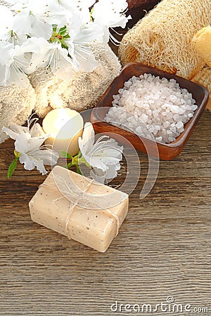 Natural Aromatherapy Bath Soap and Salts in a Spa