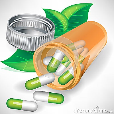 Natural medication pills in bottle concept