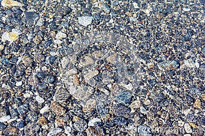 Nature set: sea pebbles under water background
