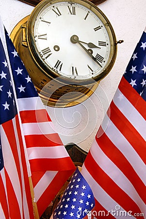 Nautical Ship s Clock and American Flags