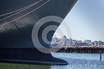 Naval Ship and skyline downtown Baltimore, Maryland