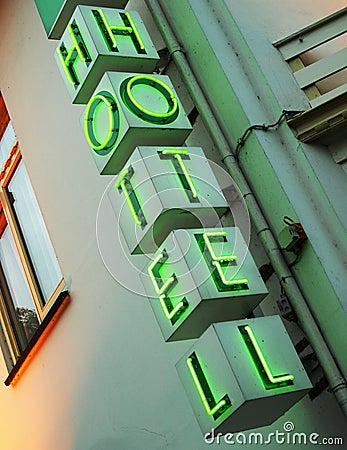 Neon hotel sign