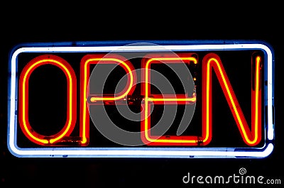 Neon Open sign in cafe window