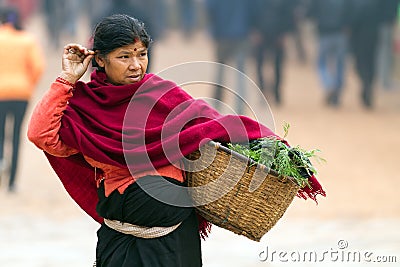 Nepalese woman carrying basket food