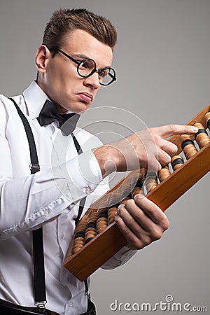 Nerd with abacus.