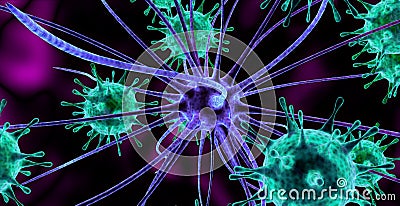 Nerve cell attacked by virus