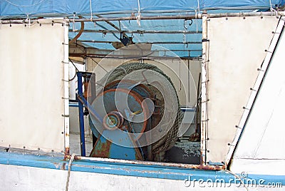 Net inside fishing boat, equipment