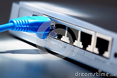Network Cable on Computer Ethernet Router Hub