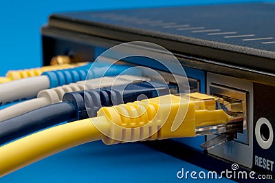 Network cables plugged into a router