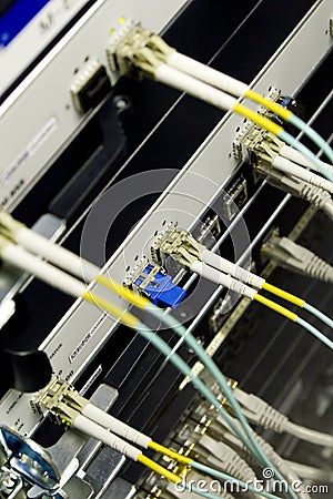 Network cables and servers in a technology media d