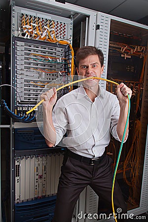 Network engineer in server room