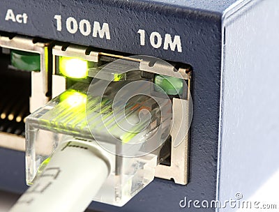 Network switch with grey ethernet cable