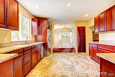  Kitchen Appliances on New Cherry Wood Kitchen With Stinless Steal Appliances  Royalty Free