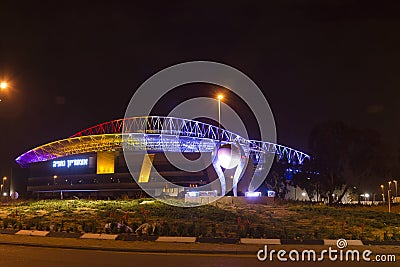 The New Natanya football stadium illuminated at night