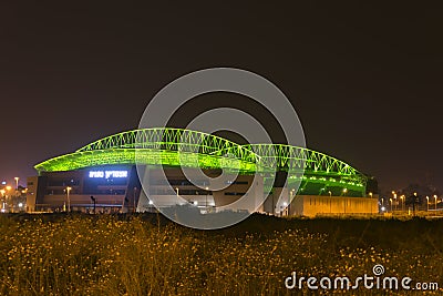 The New Natanya football stadium illuminated at night