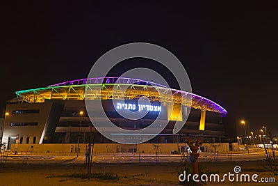 The New Natanya football stadium illuminated at night