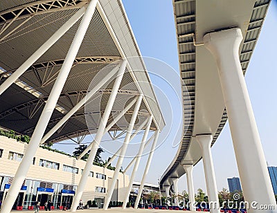 New Guangzhou south railway station in Canton China, modern building of train station, rail terminal