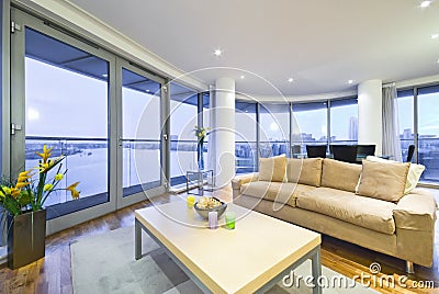 New living room with designer sofa