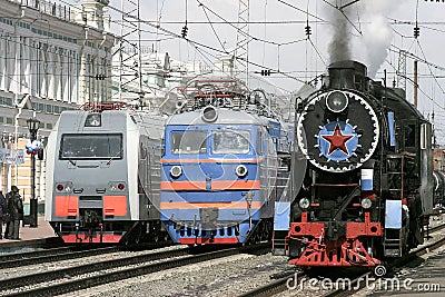 New locomotives and old steam locomotive