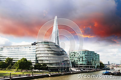 New London city hall with Thames river, panoramic view from Towe