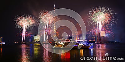 The new year fireworks in lujiazui,shanghai,china