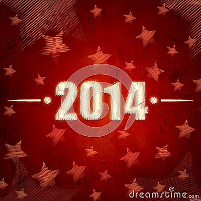 New year 2014 over red retro background with stars