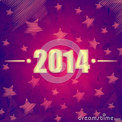 New year 2014 over violet retro background with stars