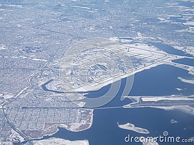 New York City JFK Airport in winter from air