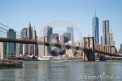 New York City manhattan skyline Brooklyn Bridge