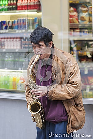 New York City -October 10: Mature Asian Man at Times Square Play