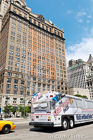 New York City tour bus in Lower Manhattan