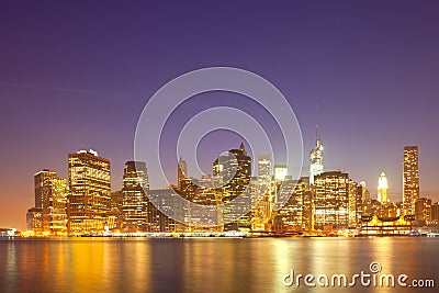 New York City, USA colorful night skyline panorama