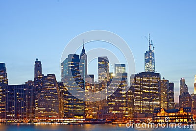 New York City, USA colorful night skyline panorama