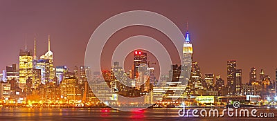 New York City, USA colorful night skyline panorama