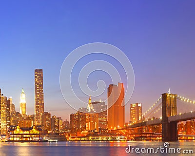 New York City, USA colorful night skyline panorama