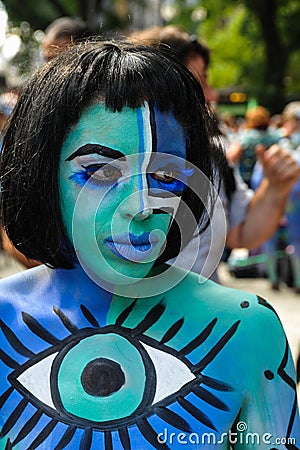 NEW YORK - JULY 26: Nude models, artists take to New York City streets during first official Body Painting Event