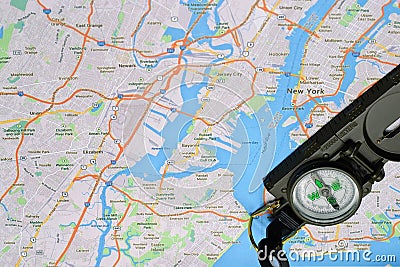 New York map and compass